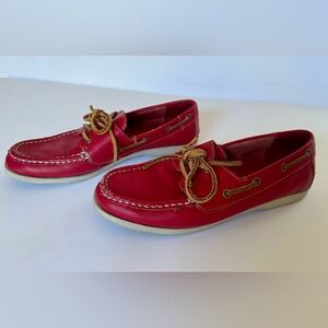 Classic Leather Red Kids Boat Shoes